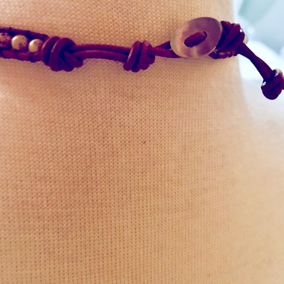 NWOT. Leather and beaded necklace with turquoise pendant. Excellent condition. - Picture 4 of 4